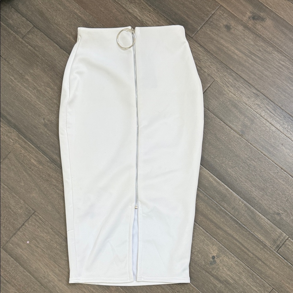 PrettyLittleThing White Midi Skirt with Ring Detail